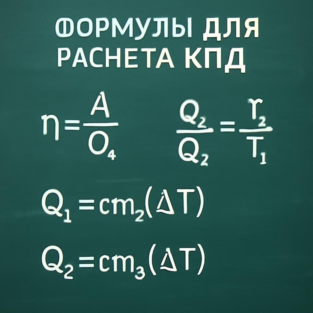 Слайд 8 «Формулы для расчета КПД» — иллюстрация к презентации «Принцип действия тепловых двигателей» по физике для 10 класса