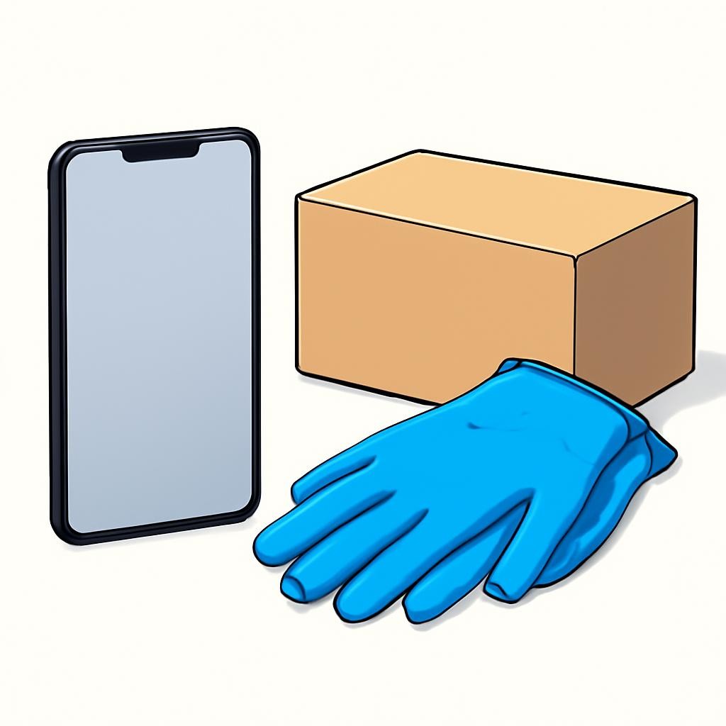Слайд 8 «Mobile Phone and Gloves» — иллюстрация к презентации «My Things and Prepositions» по английскому языку для 4 класса