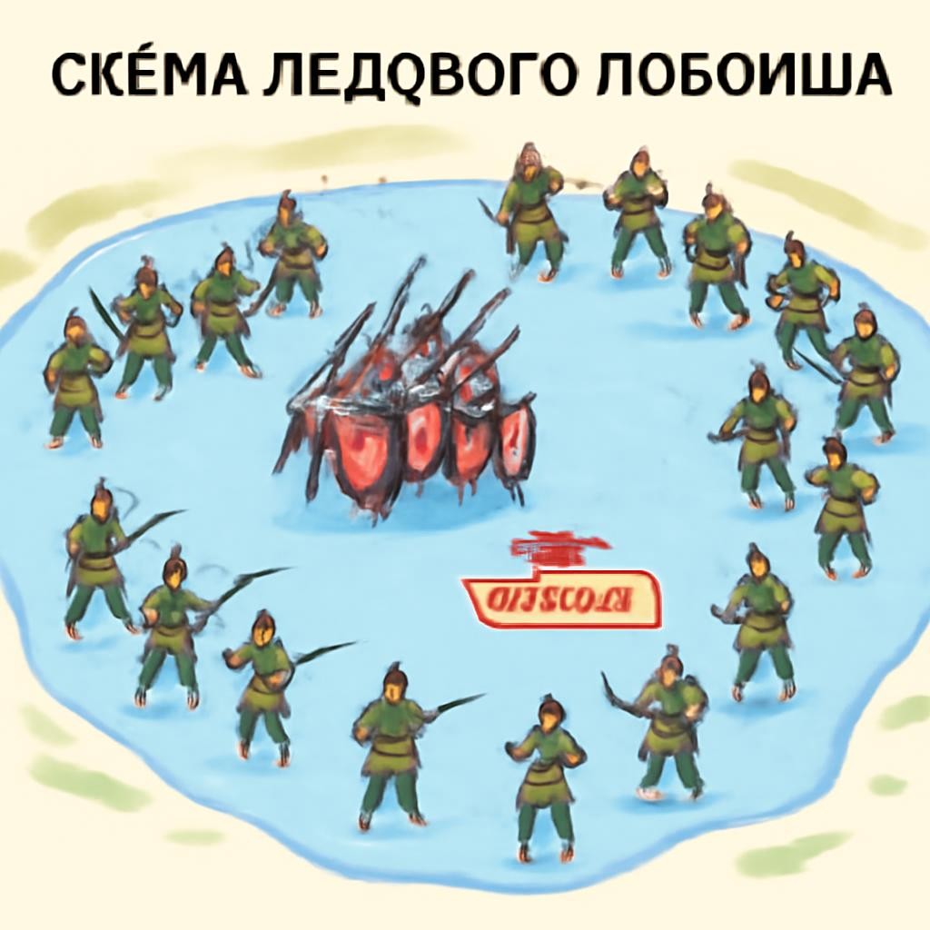 Слайд 6 «Схема Ледового побоища» — иллюстрация к презентации «Борьба Руси с западными завоевателями» по окружающему миру для 4 класса