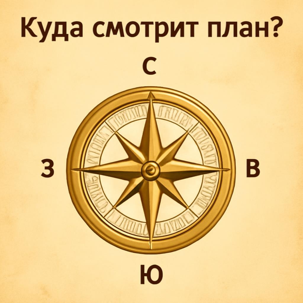 Слайд 12 «Куда смотрит план?» — иллюстрация к презентации «Какие бывают планы?» по окружающему миру для 3 класса