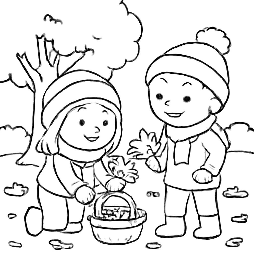 Дети собирают листья осенью