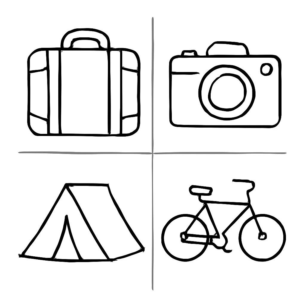 Four holiday objects in a two-by-two grid