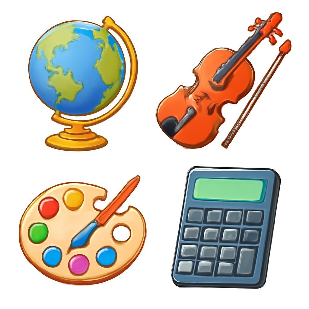 A 2x2 grid showing four school-subject objects.