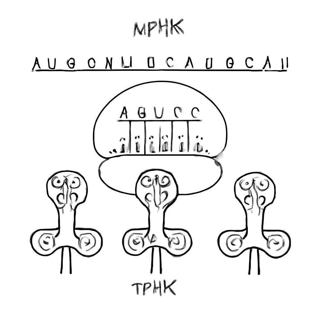 Фрагмент иРНК с рибосомой и тРНК