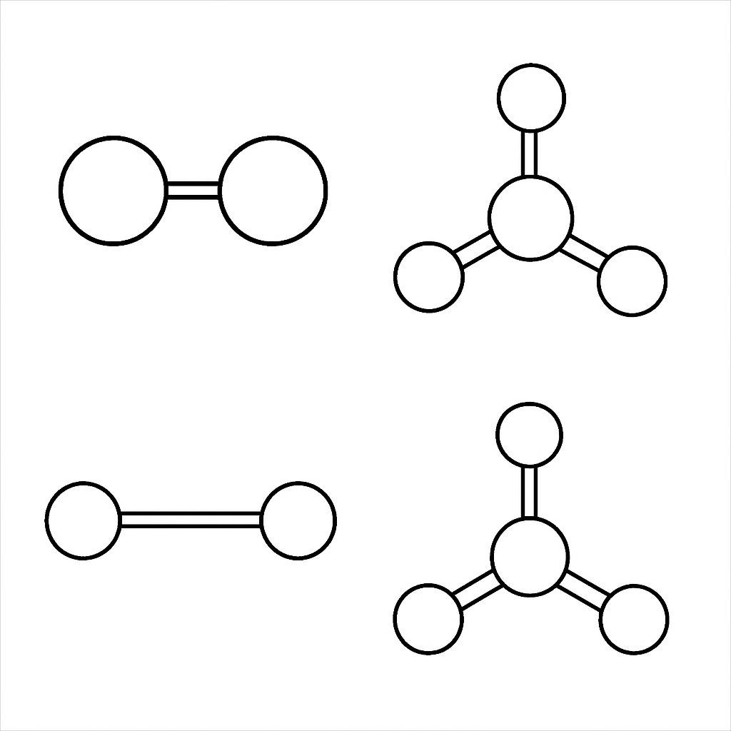 Четыре контурные модели молекул в сетке
