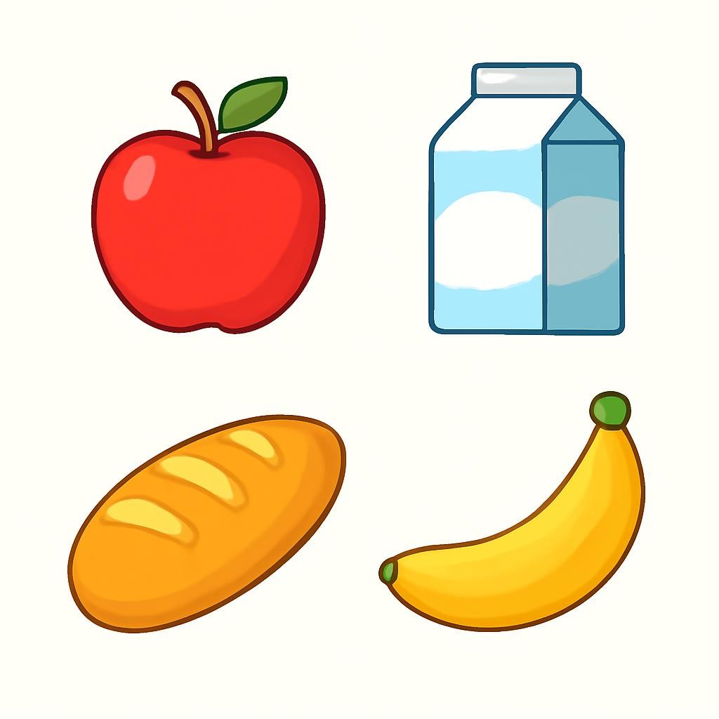 A 2x2 grid with four supermarket products.