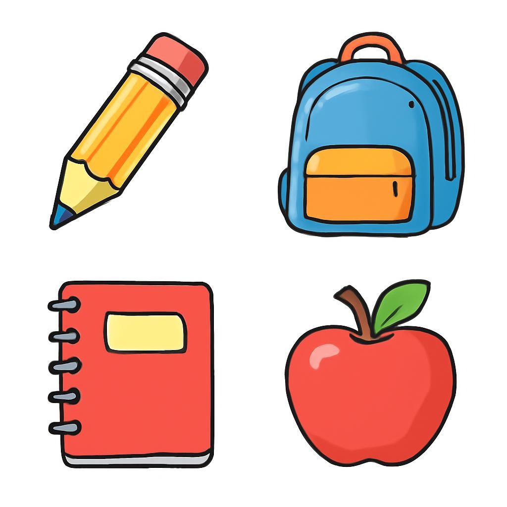 Four school-related objects, one unrelated object