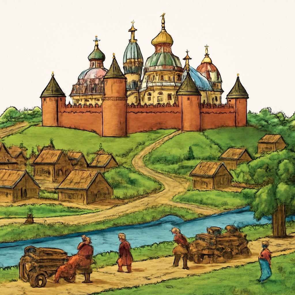 Средневековая Москва с укреплённым центром.