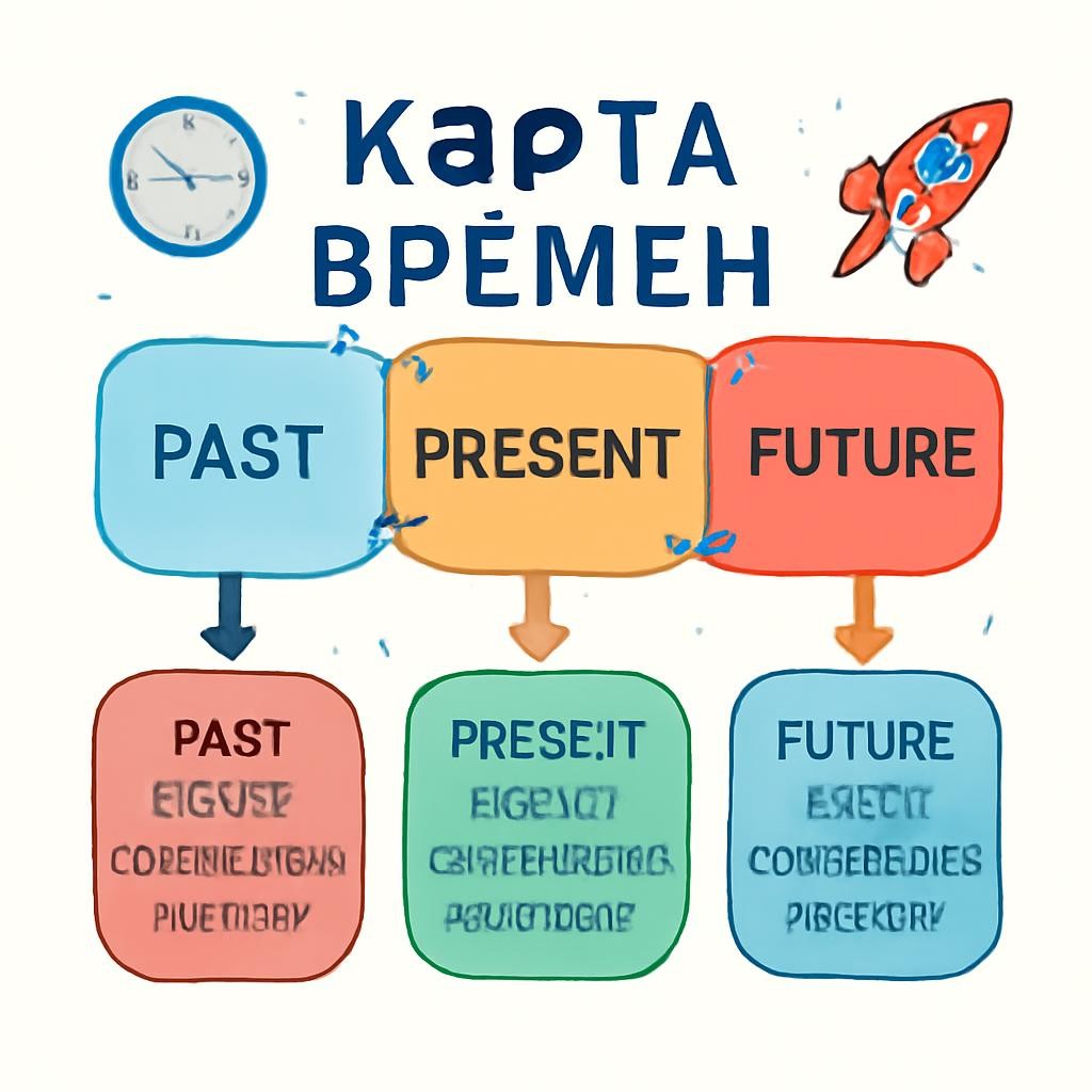 Слайд 28 «Карта времен английского языка» — иллюстрация к презентации «Grammar Quest: Module 1» по английскому языку для 10 класса