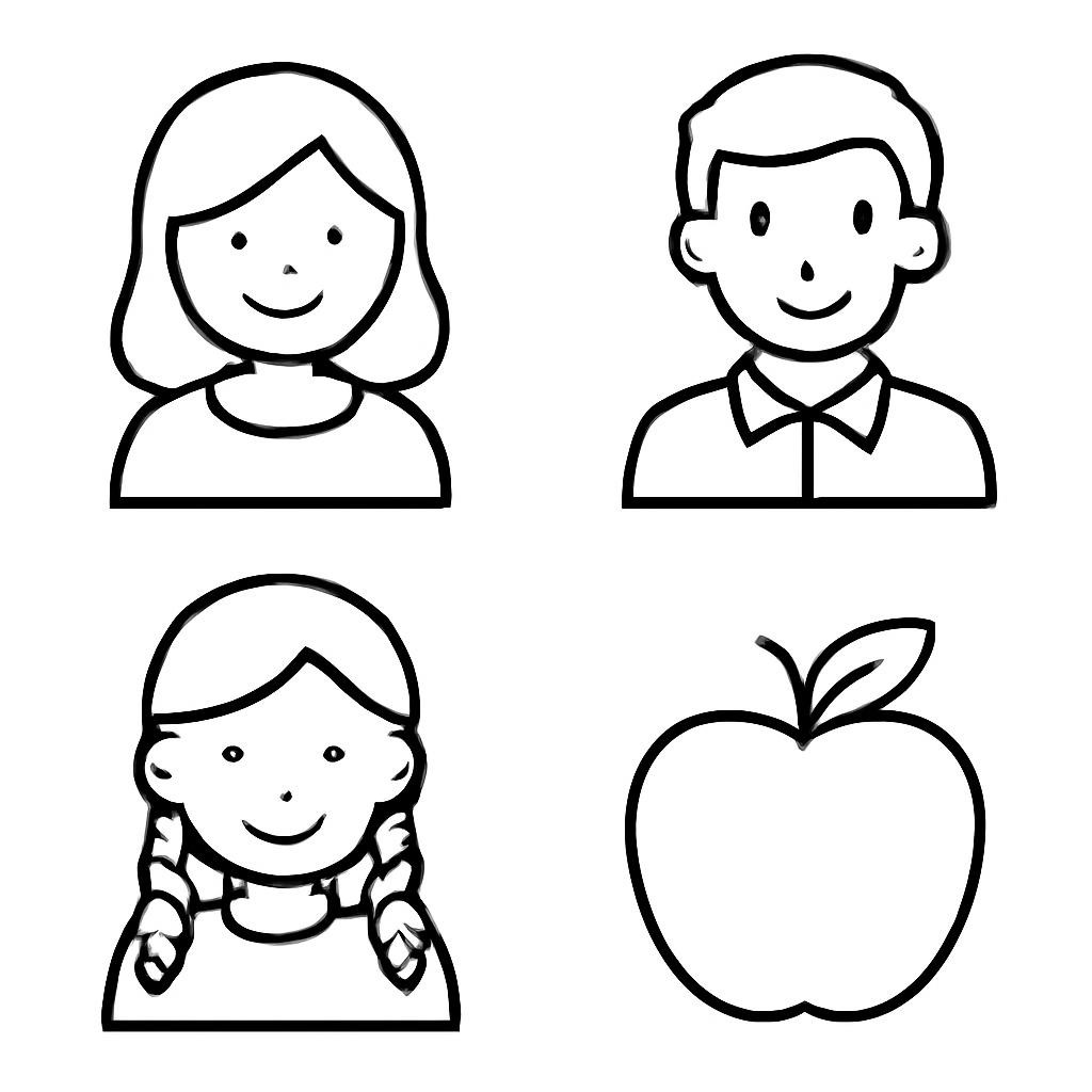 Four simple family-related objects in a 2x2 grid