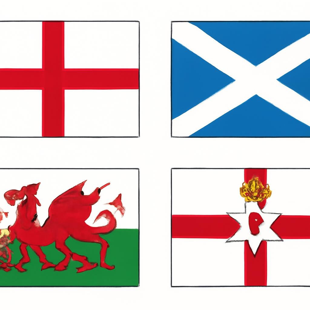A 2x2 grid with the flags of England, Scotland, Wales and Northern Ireland.