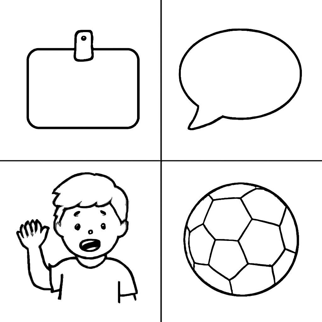 Four simple objects in a 2x2 grid