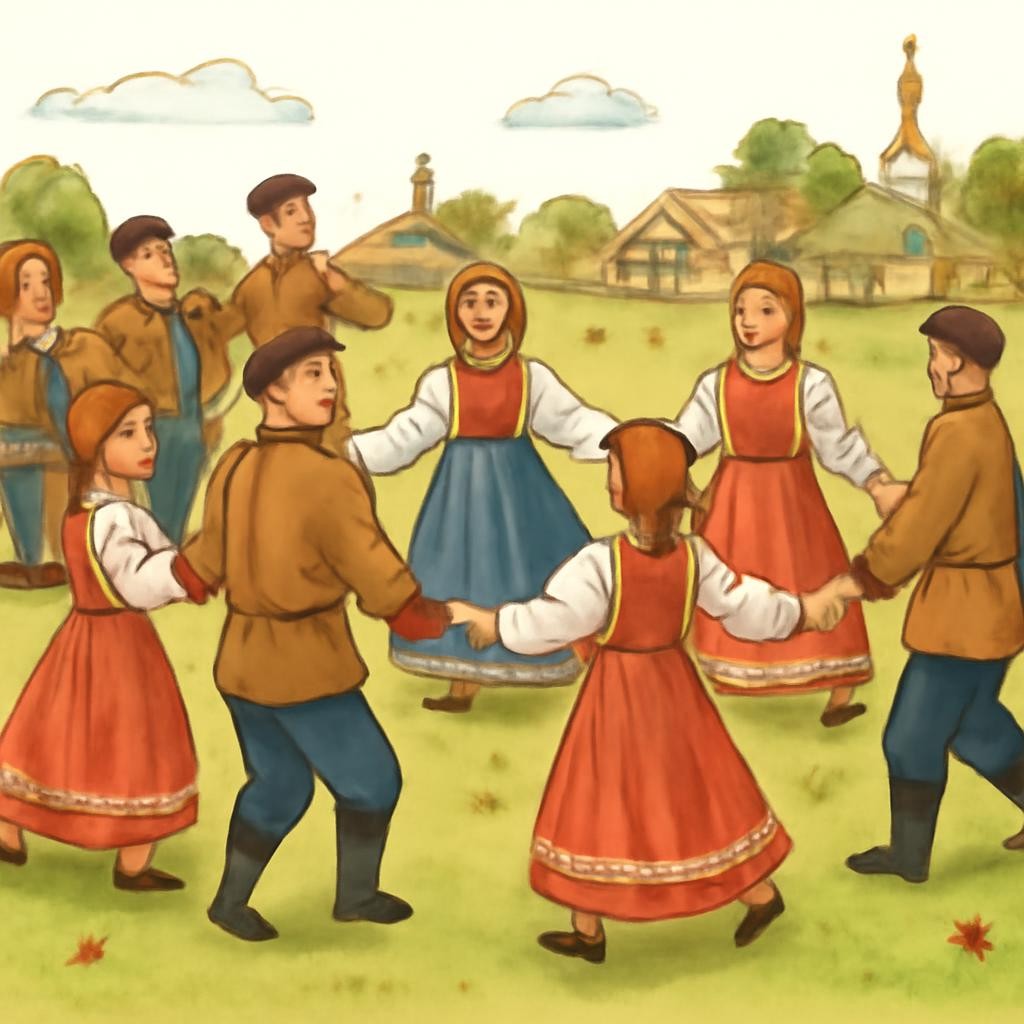 Народный хоровод в деревне