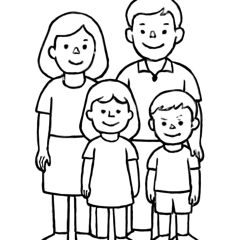 A family with four clearly different people: a mother, a father, a girl and a boy.