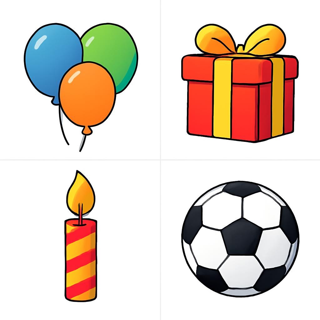 Three birthday objects and one unrelated object