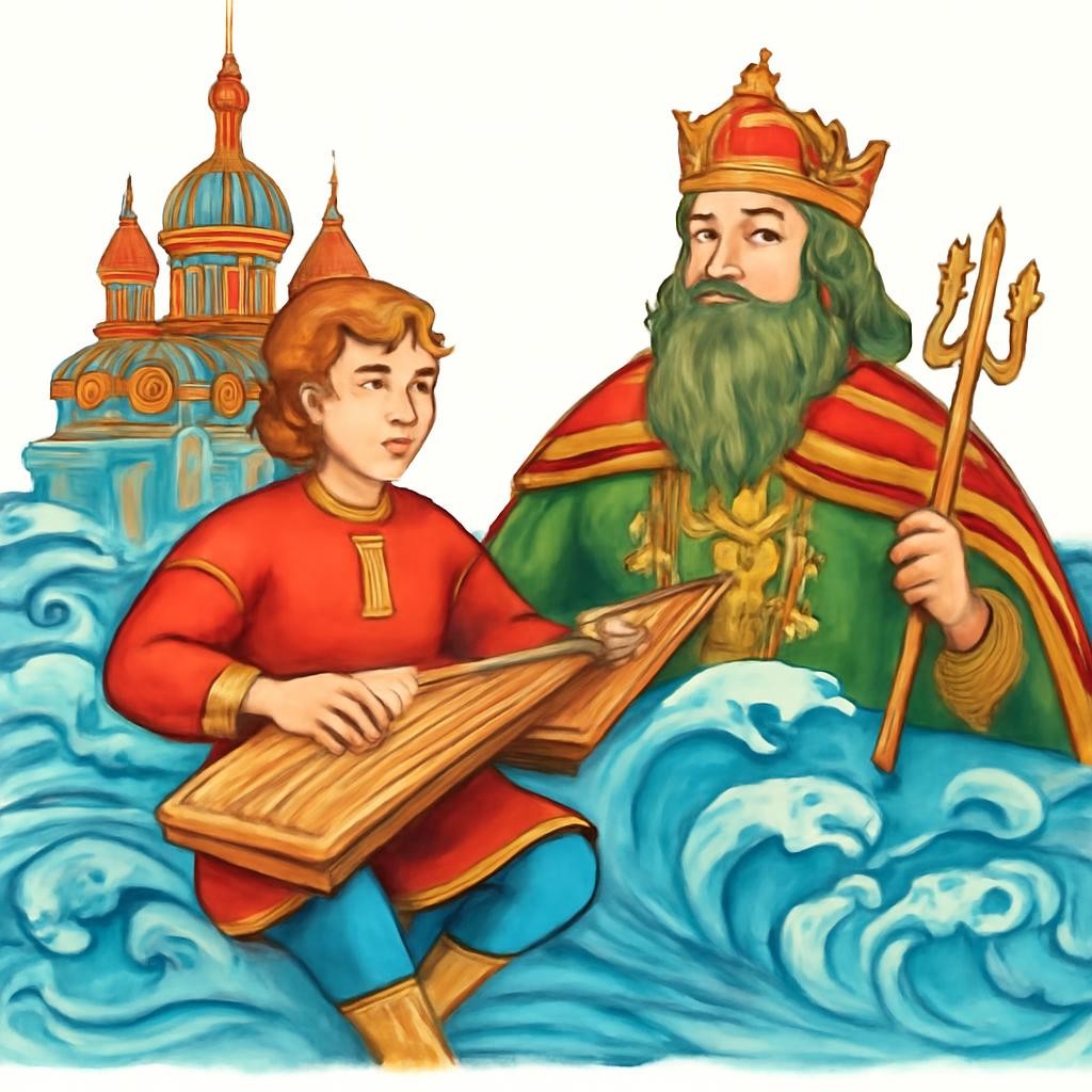 Садко играет на гуслях перед морским владыкой