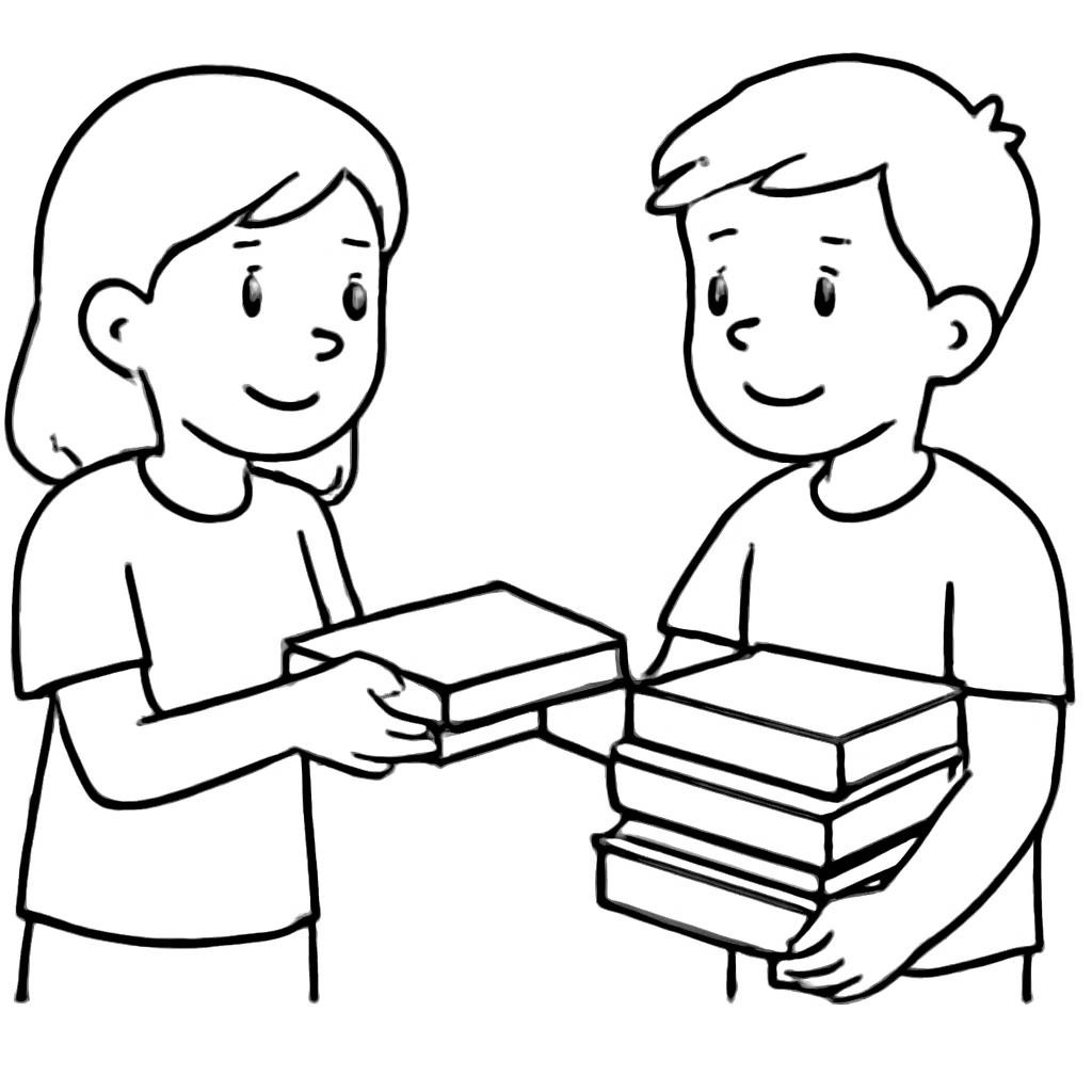 Дети вместе помогают собрать книги