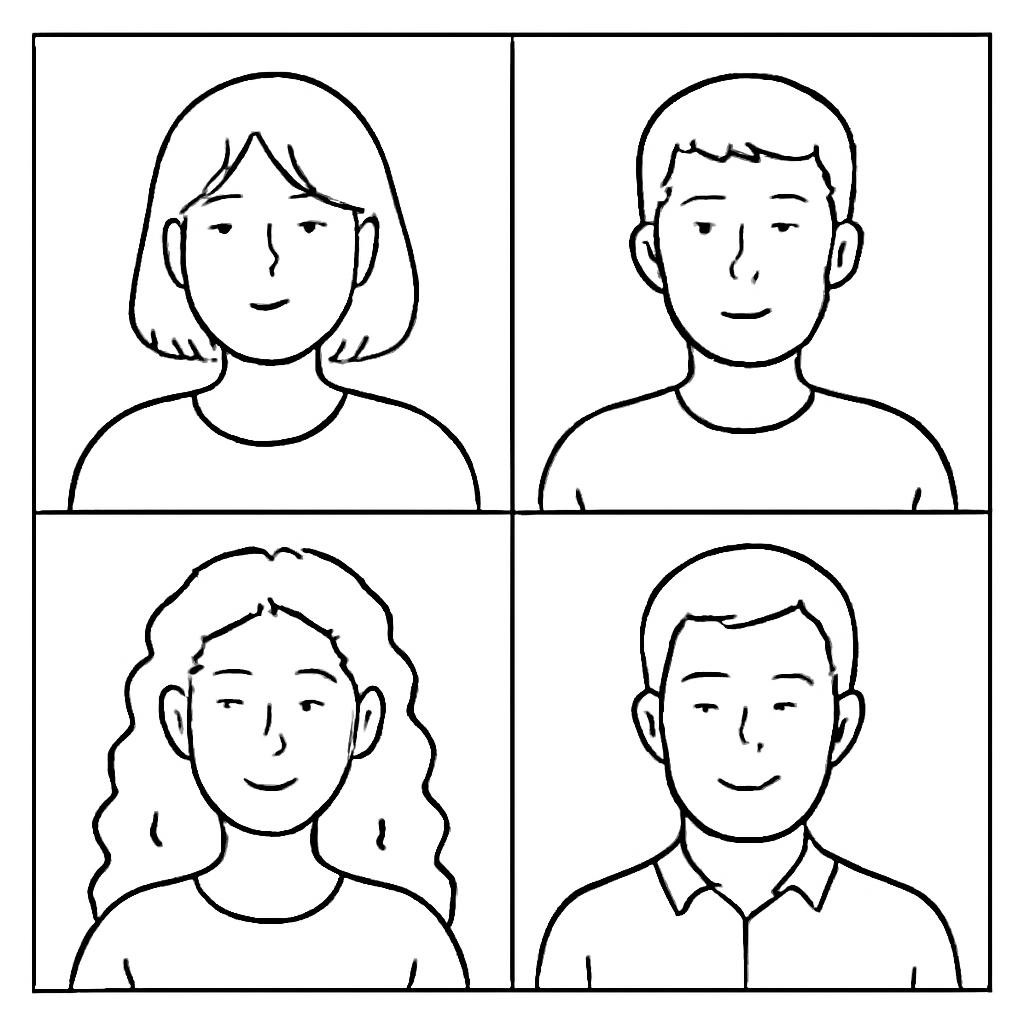 Four portraits for identifying the odd one out