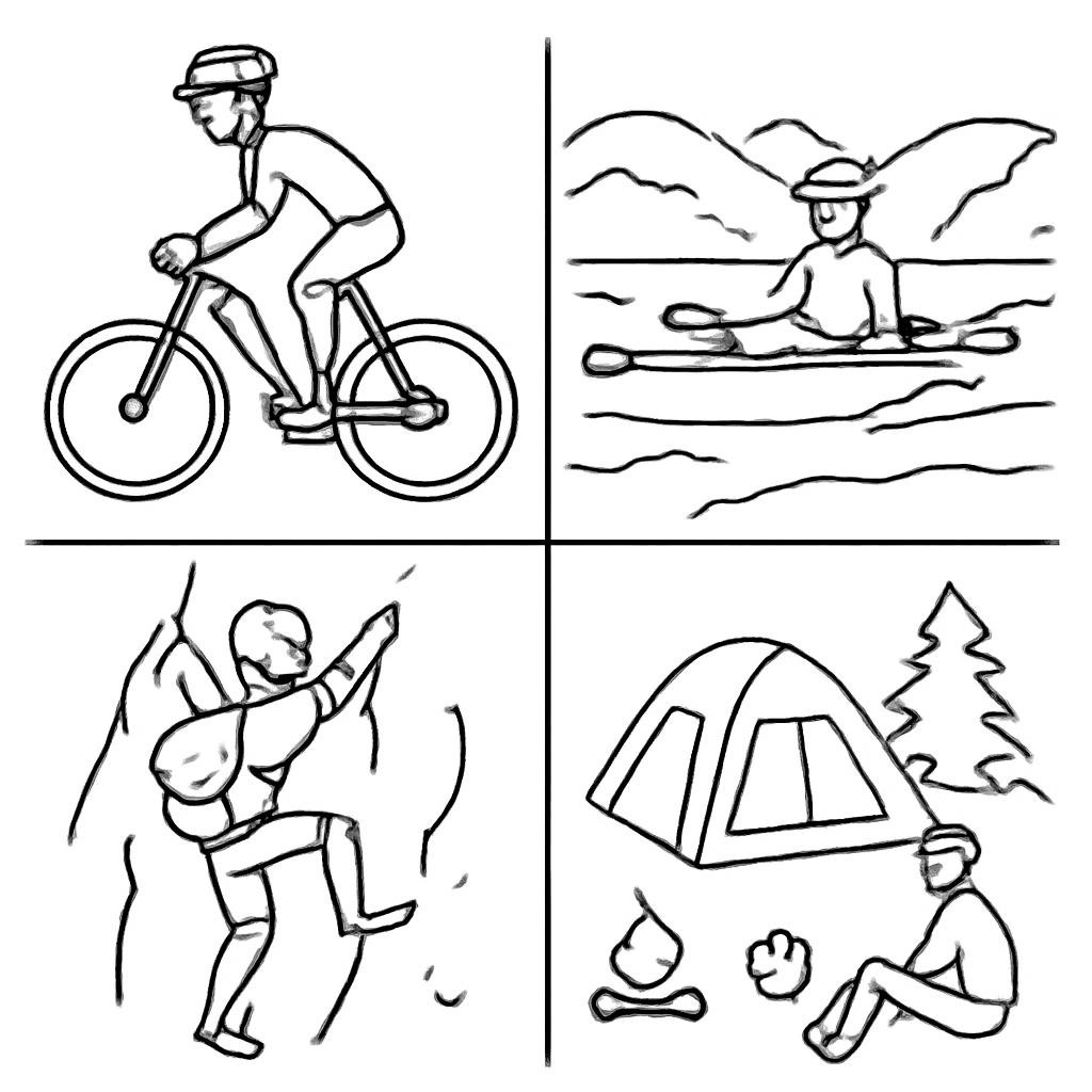 A four-part image with four outdoor activities.
