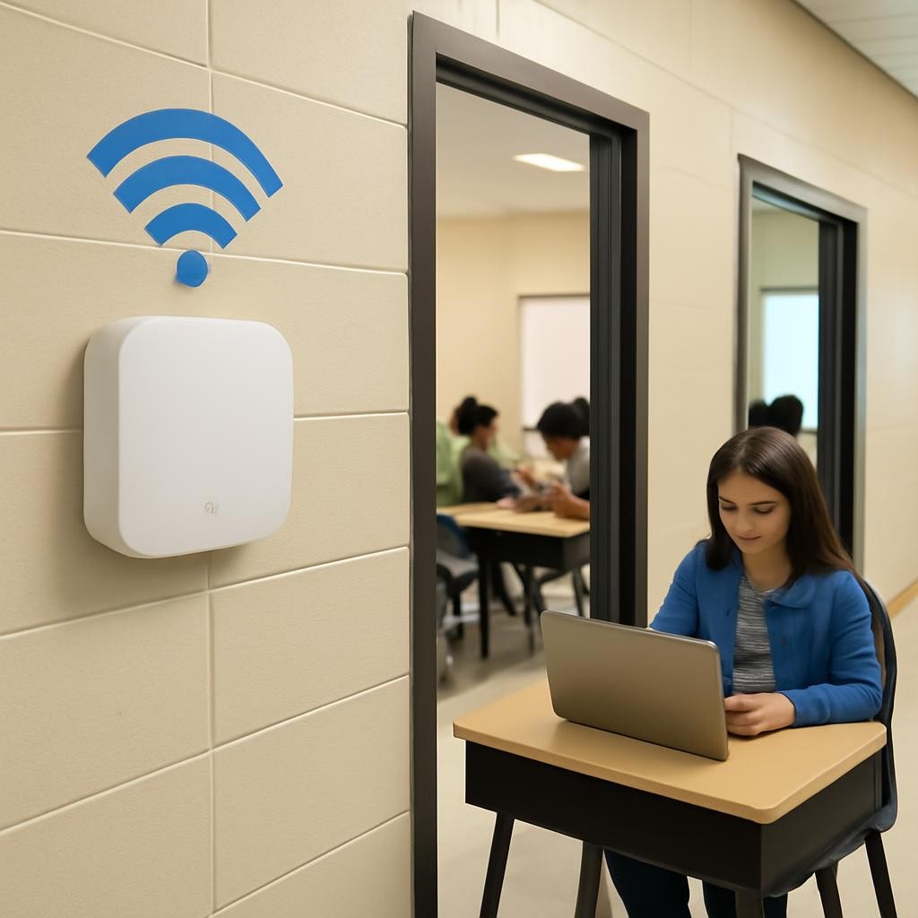 Слайд 25 «Wi-Fi: точка доступа и радиоканал» — иллюстрация к презентации «Виды компьютерных сетей и топология» по информатике для 11 класса