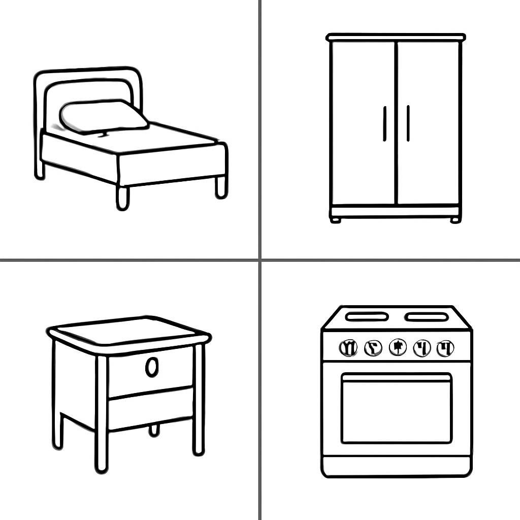 Four household objects arranged in a two-by-two grid
