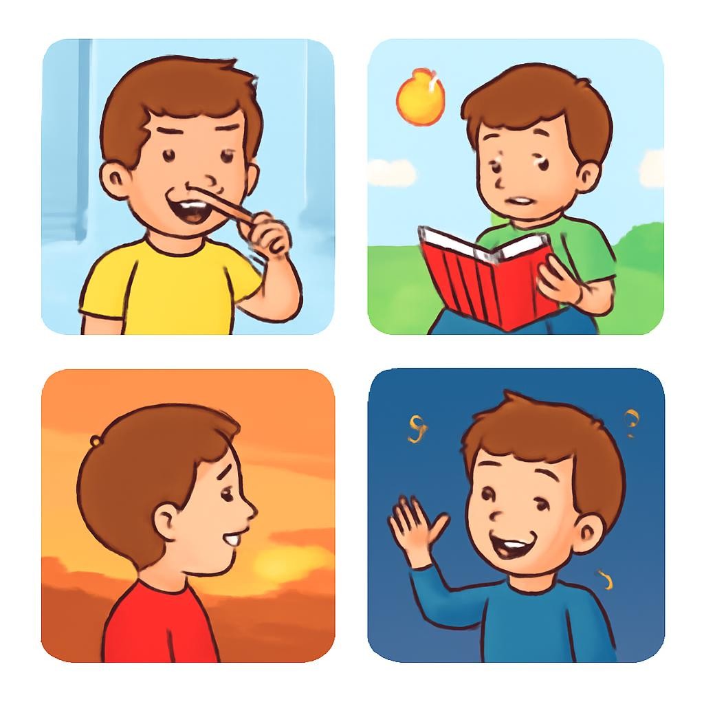 Четыре сцены, показывающие утро, день, вечер и ночь.