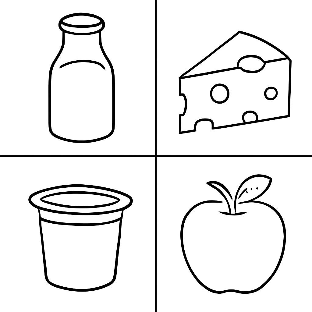 Четыре продукта: три молочных и один немолочный