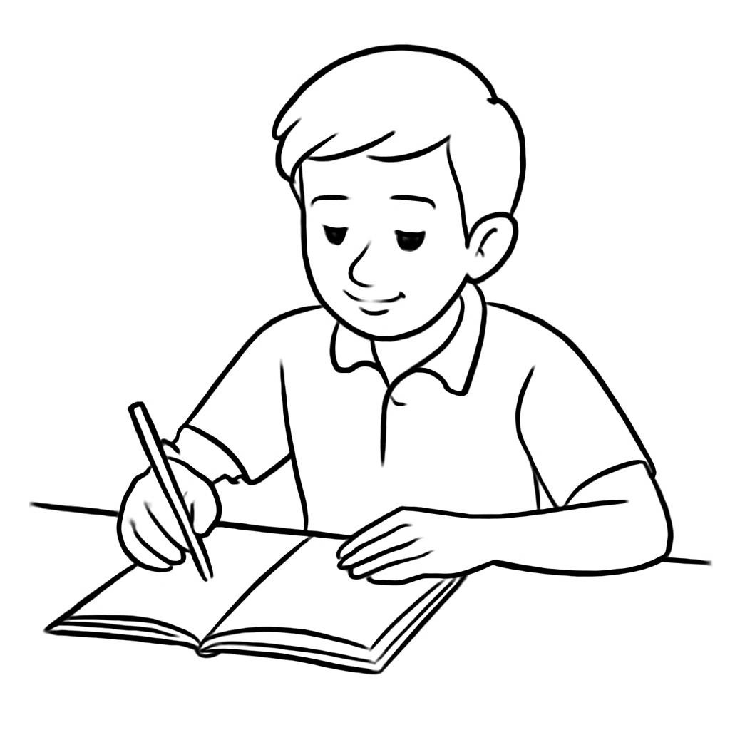 Мальчик читает книгу и делает заметки.