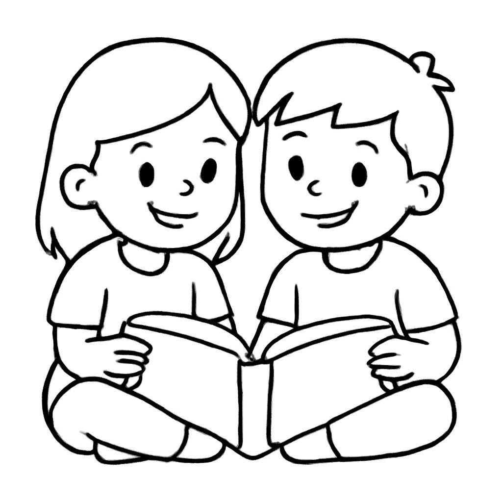 Дети вместе читают книгу.