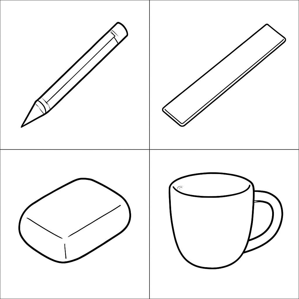 Сетка из четырёх простых предметов для рисования.