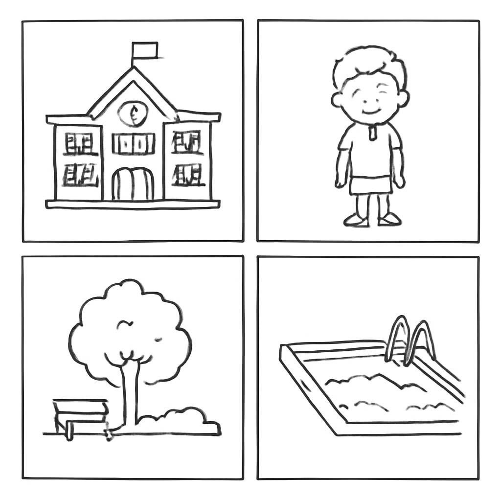 A two-by-two grid with three places and one person.