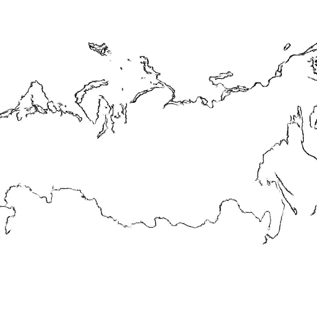 Контурная схема Евразии с очертаниями России и Северного Ледовитого океана.