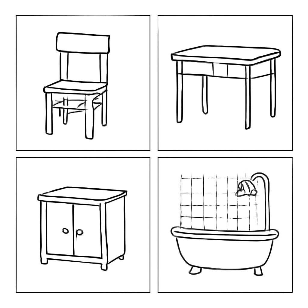 A grid of four simple Minecraft-style objects without labels.