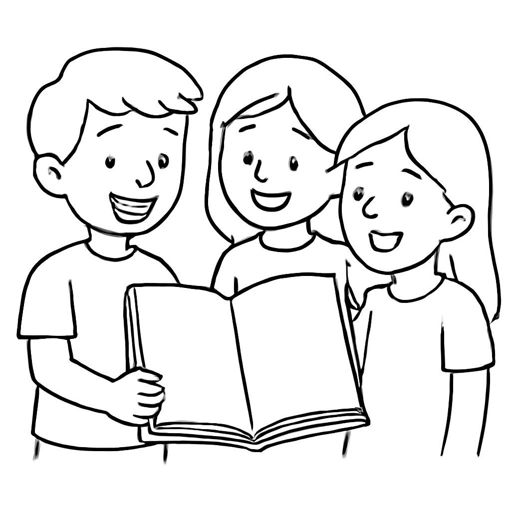 Ребёнок показывает книгу друзьям.