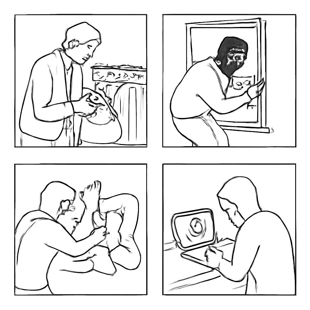 A four-part grid showing four different crime scenes.