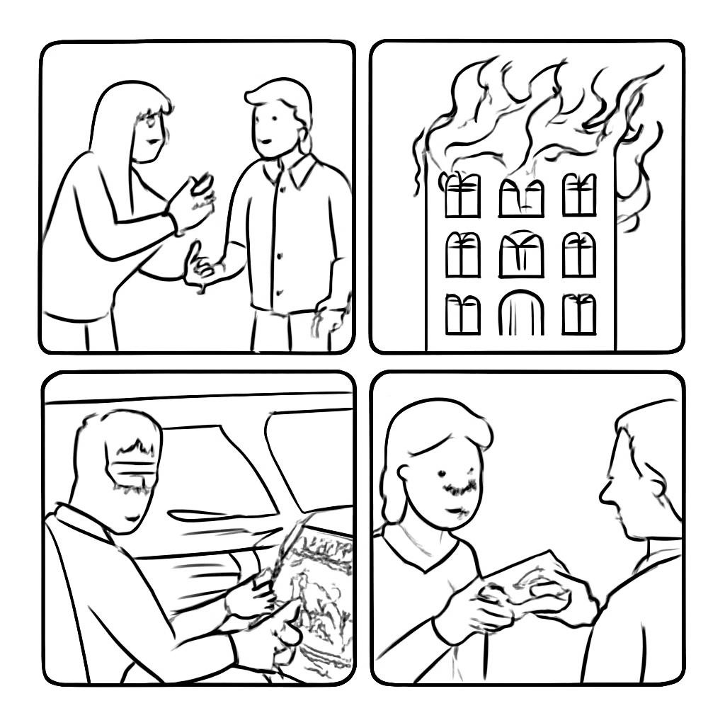 A four-part grid showing four different crime-related scenes.
