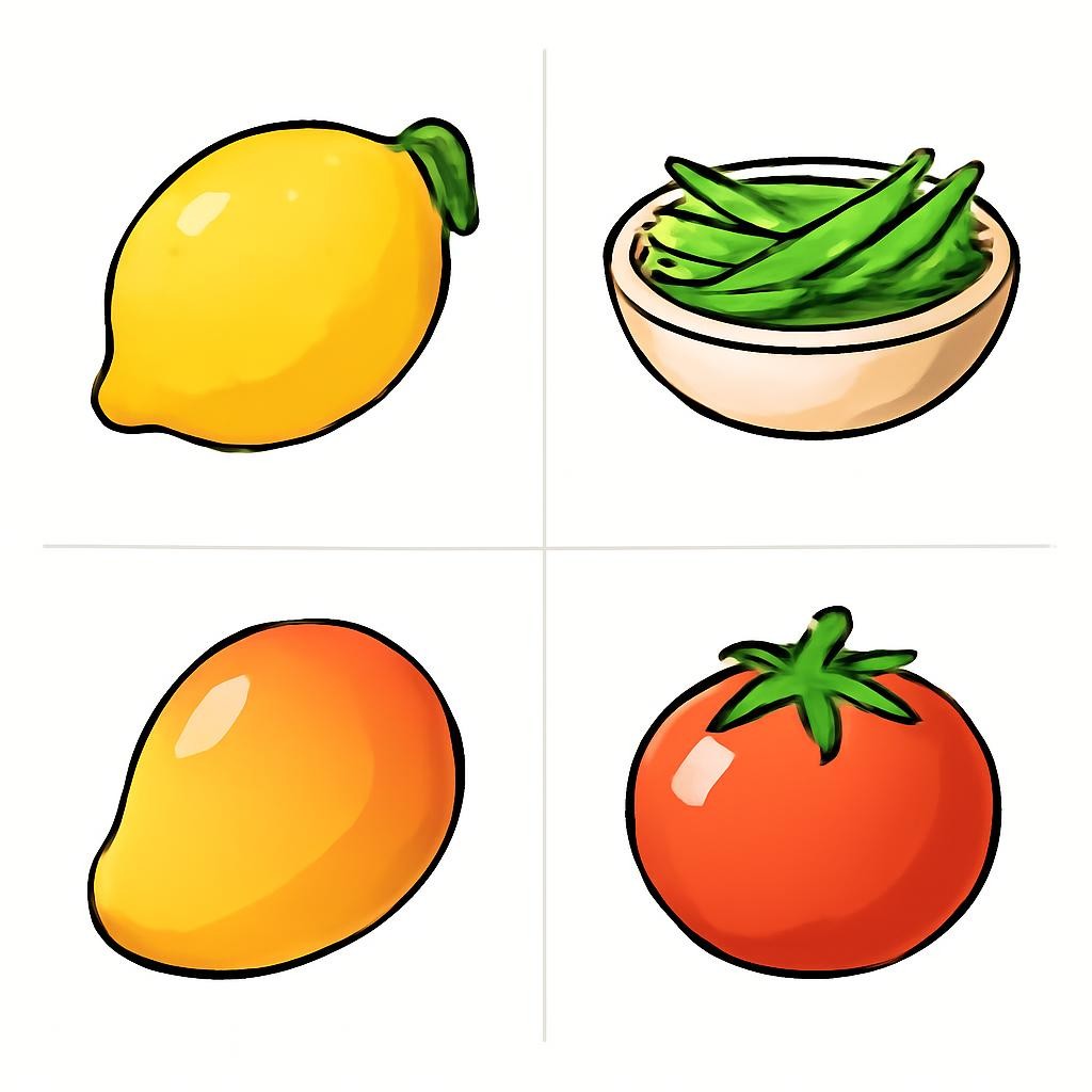 Четыре продукта в сетке 2 на 2