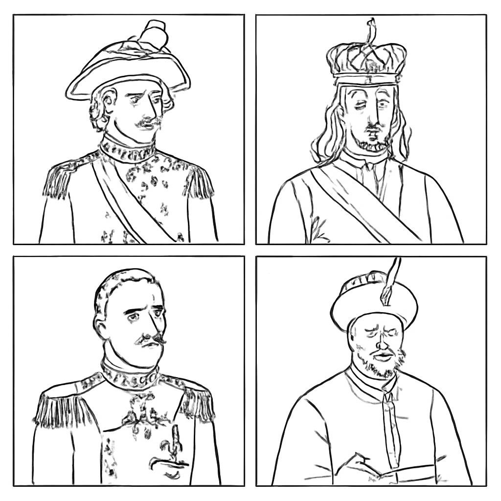 Контурная сетка с четырьмя историческими образами