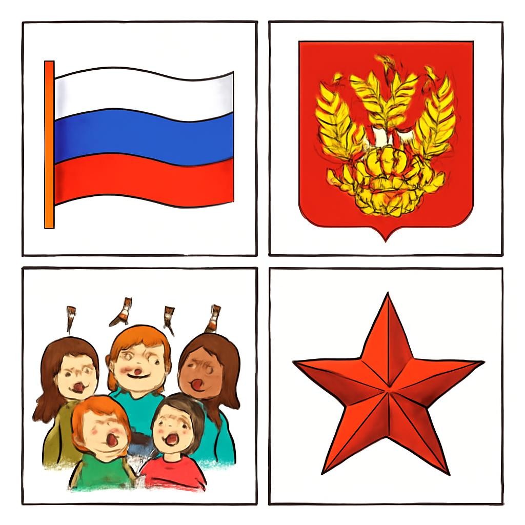 Сетка из четырёх изображений символов и предметов России