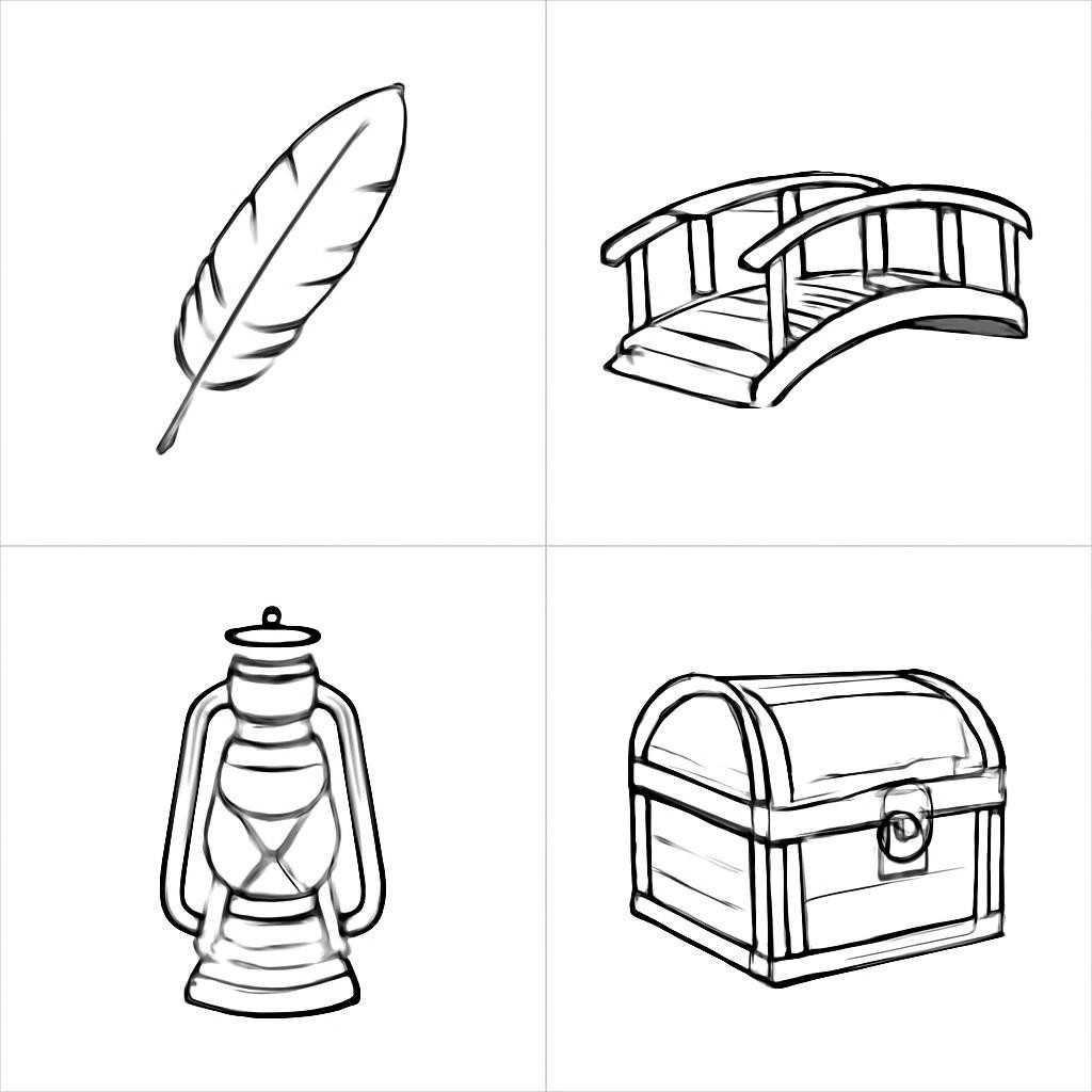 Сетка из четырёх дружелюбных сказочных предметов