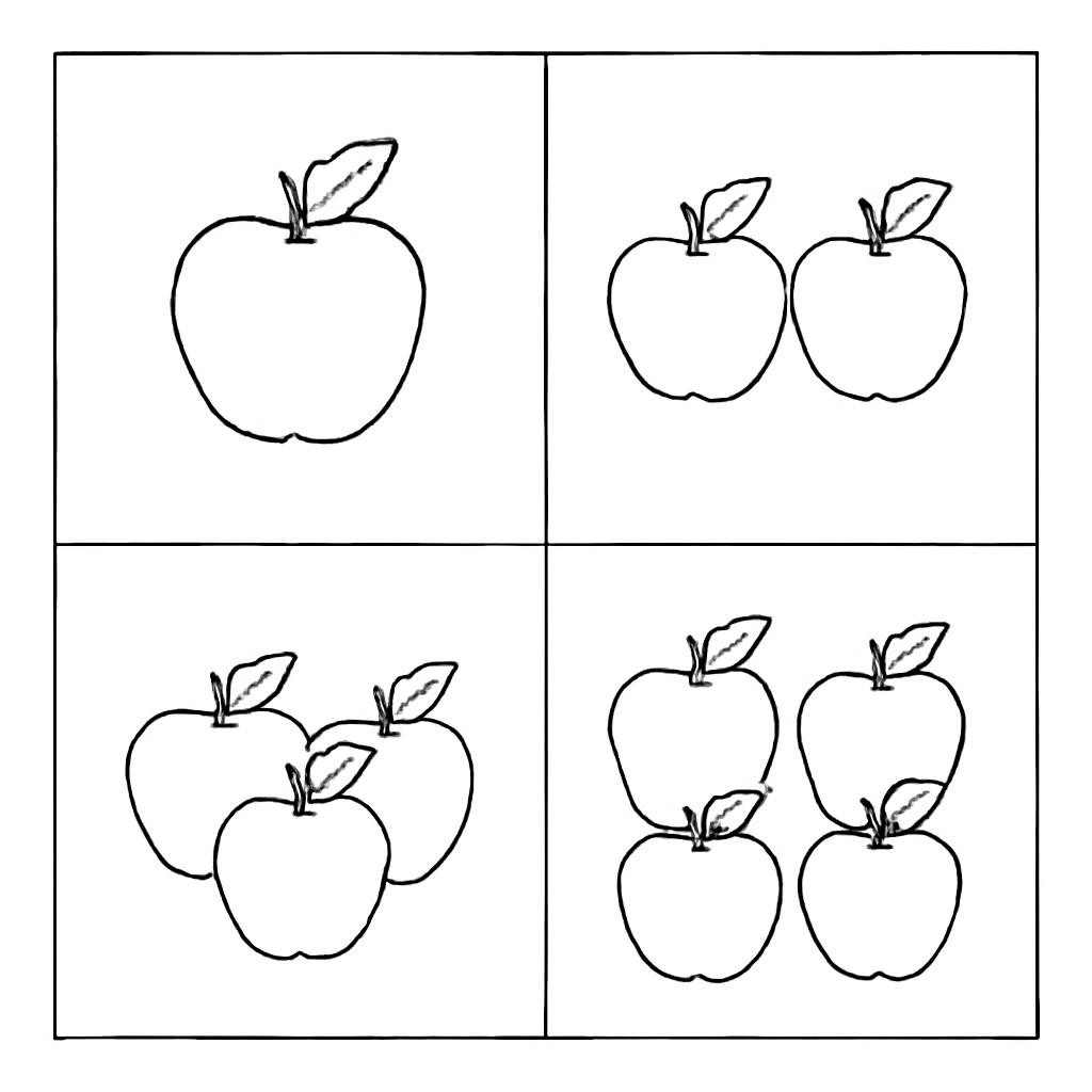 A grid with four simple quantity illustrations.