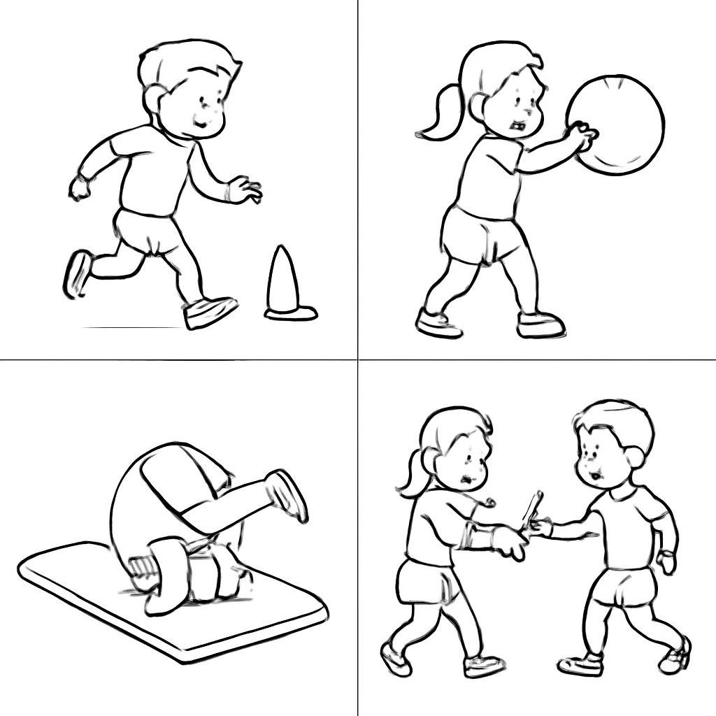 Четыре различных спортивных действия в сетке 2×2