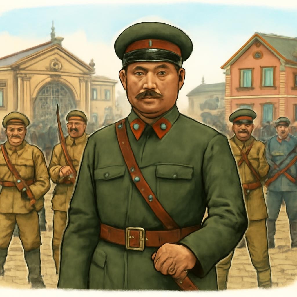 Военный правитель и вооружённые отряды в китайском городе в начале 1920-х годов.