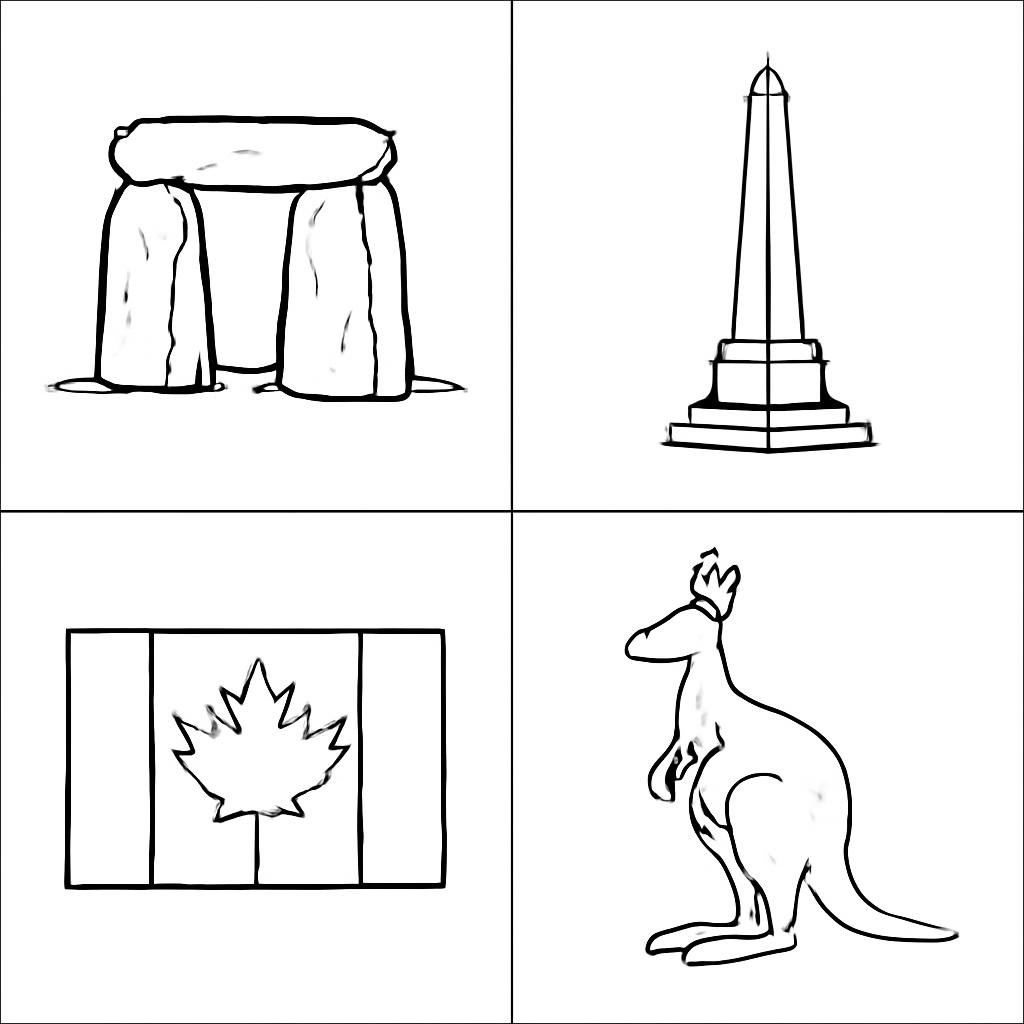 Four cultural symbols in a 2x2 grid without labels.