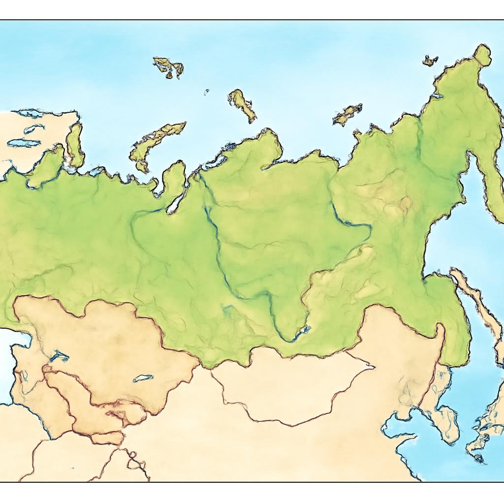 Схематичная карта положения России между Европой и Азией