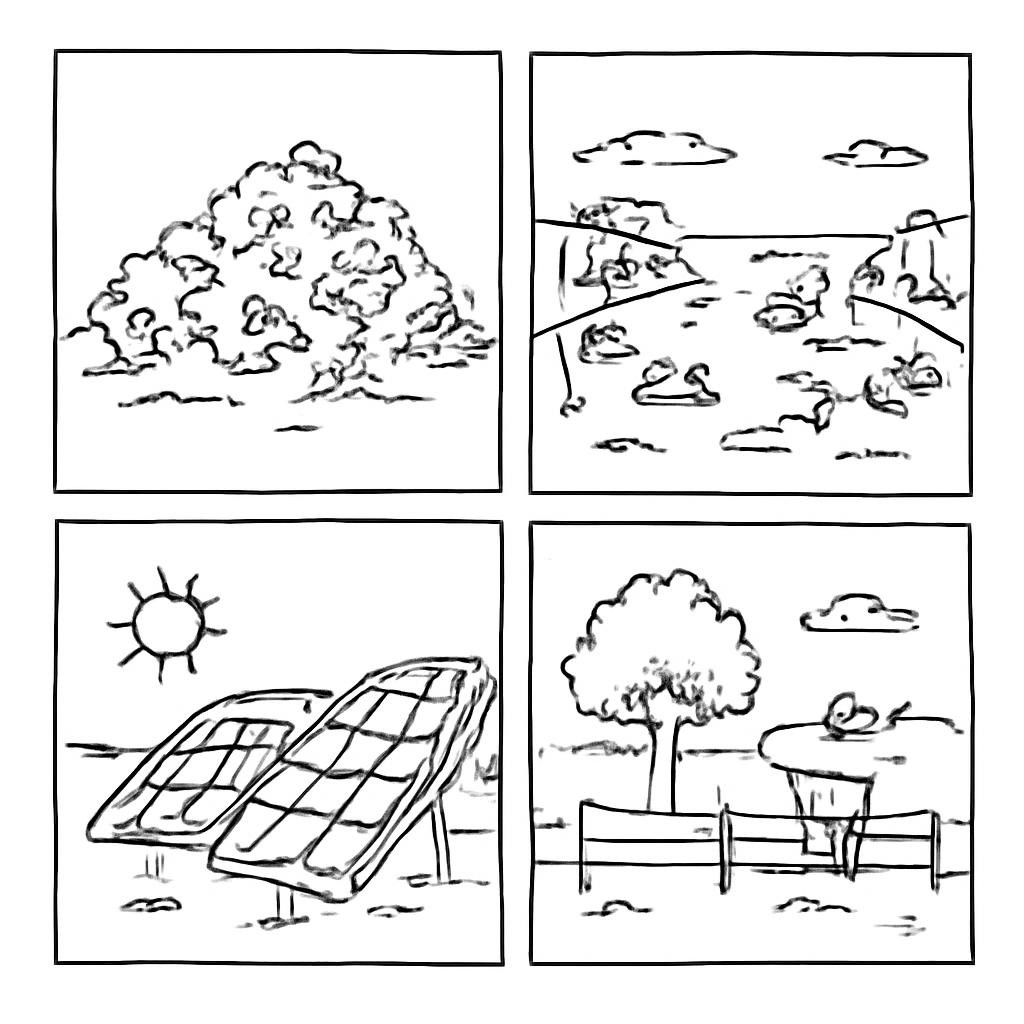 Four environmental scenes arranged in a two-by-two grid.