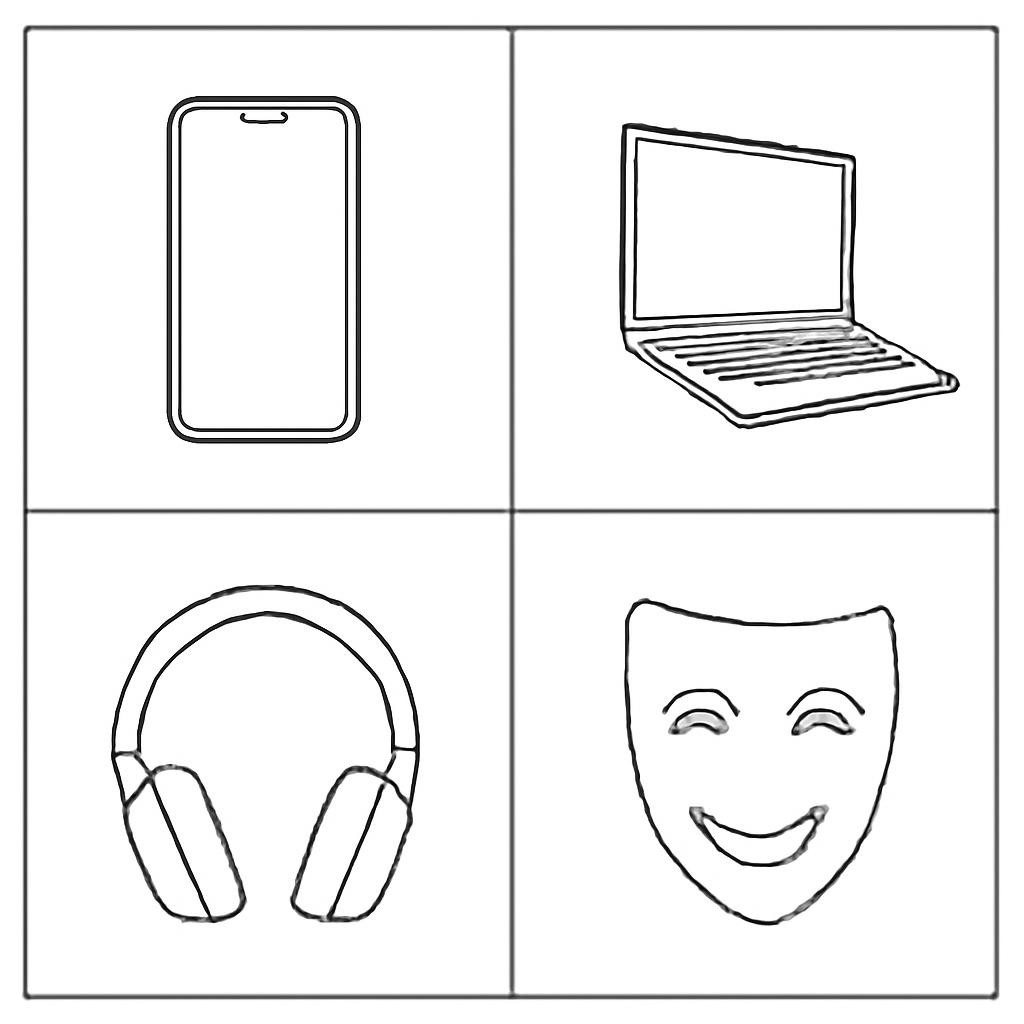 Four objects in a two-by-two grid