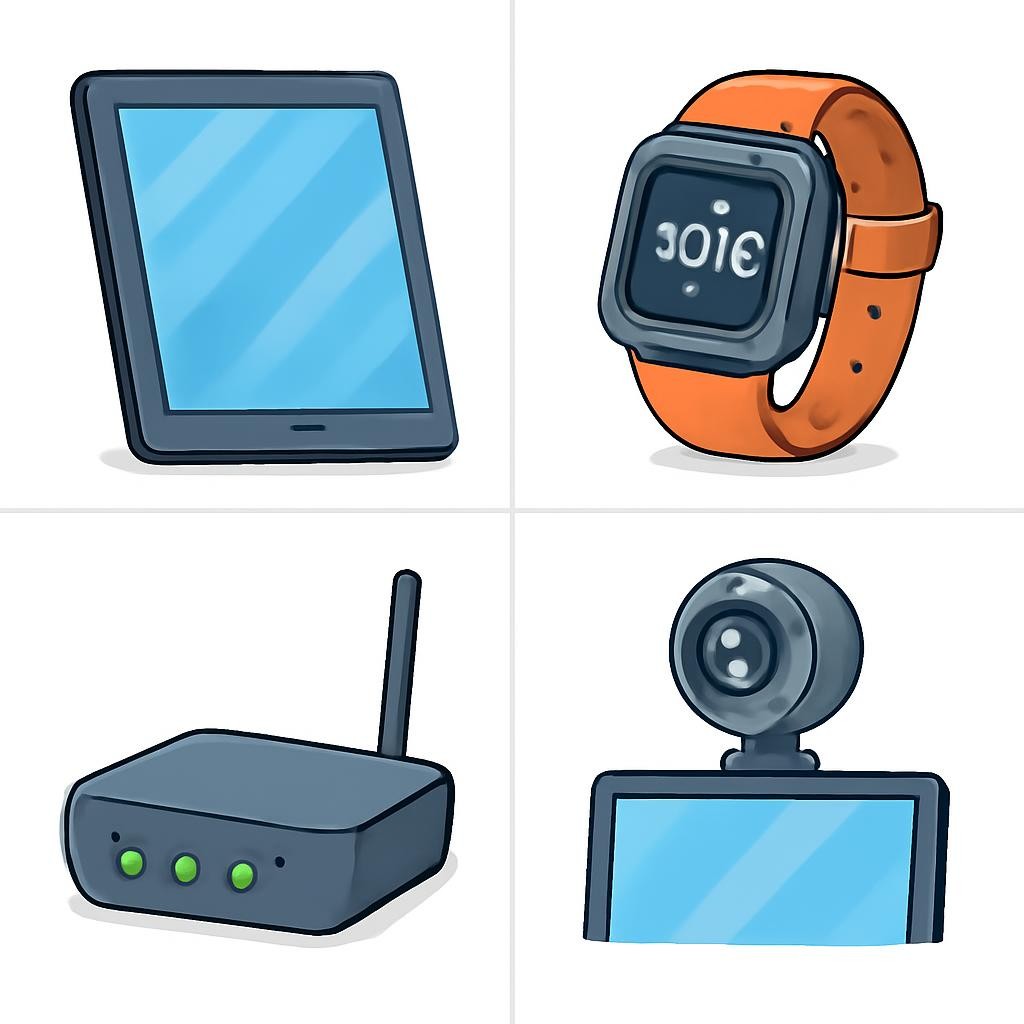 A four-part grid of communication devices