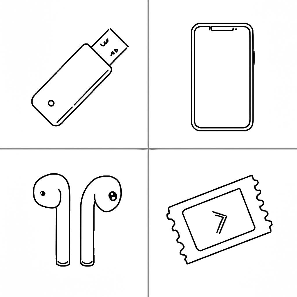 Four objects related to information and entertainment