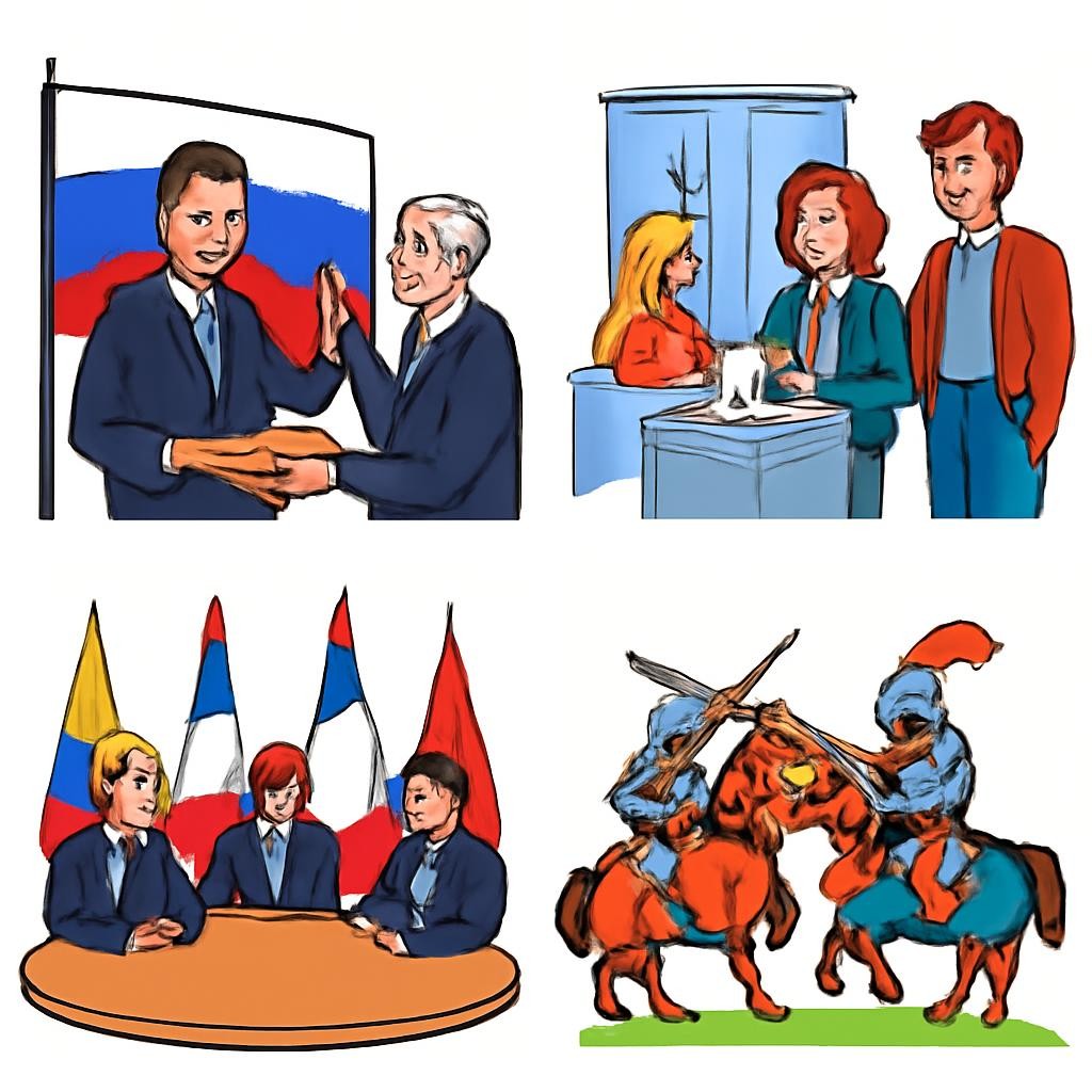 Четыре исторические сцены в сетке 2×2